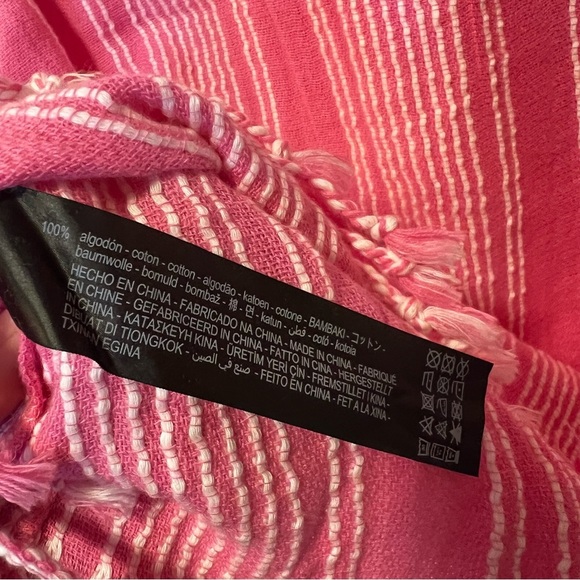 ZARA kaftan fringe coverup Cotton Pink striped medium large - Picture 7 of 7